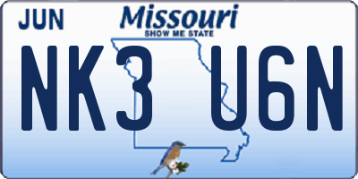 MO license plate NK3U6N