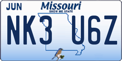 MO license plate NK3U6Z