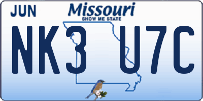 MO license plate NK3U7C