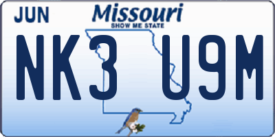 MO license plate NK3U9M