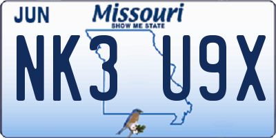 MO license plate NK3U9X