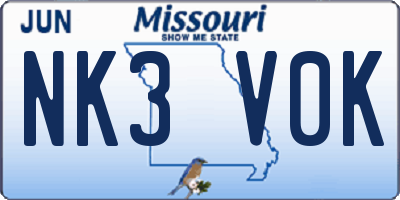 MO license plate NK3V0K