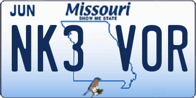 MO license plate NK3V0R