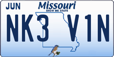 MO license plate NK3V1N