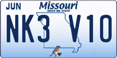 MO license plate NK3V1O