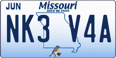 MO license plate NK3V4A