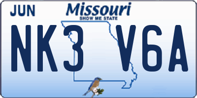 MO license plate NK3V6A