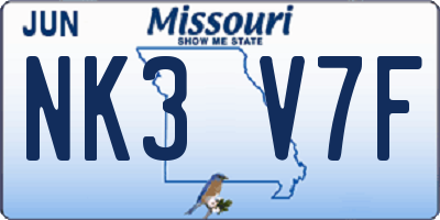 MO license plate NK3V7F