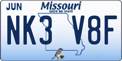 MO license plate NK3V8F