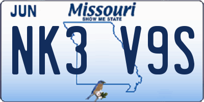 MO license plate NK3V9S