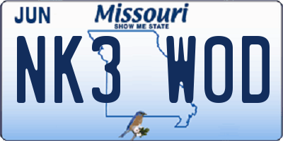MO license plate NK3W0D