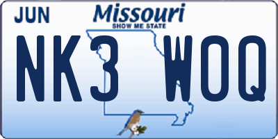 MO license plate NK3W0Q