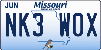 MO license plate NK3W0X