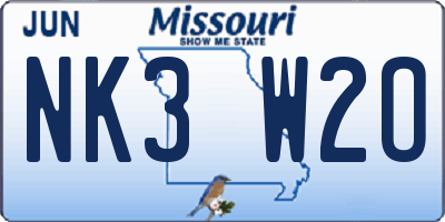 MO license plate NK3W2O