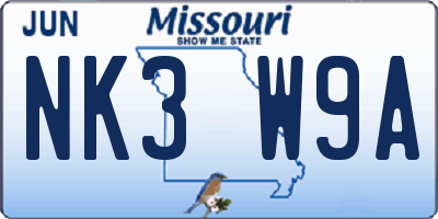 MO license plate NK3W9A