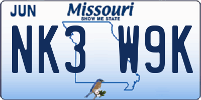 MO license plate NK3W9K