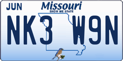 MO license plate NK3W9N