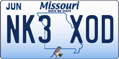 MO license plate NK3X0D
