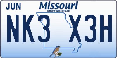 MO license plate NK3X3H