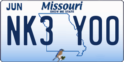 MO license plate NK3Y0O