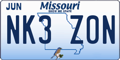 MO license plate NK3Z0N