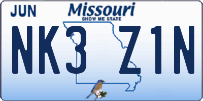 MO license plate NK3Z1N