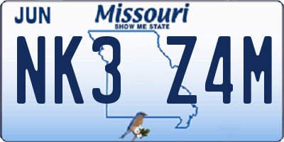 MO license plate NK3Z4M