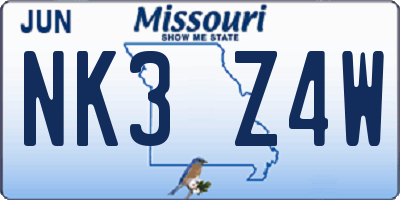 MO license plate NK3Z4W