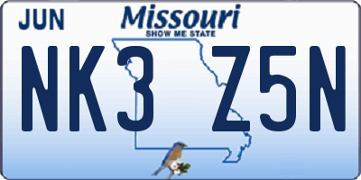 MO license plate NK3Z5N