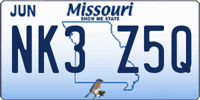 MO license plate NK3Z5Q