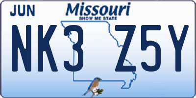 MO license plate NK3Z5Y