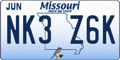 MO license plate NK3Z6K