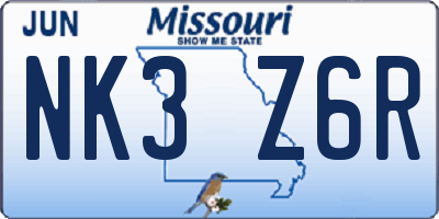 MO license plate NK3Z6R