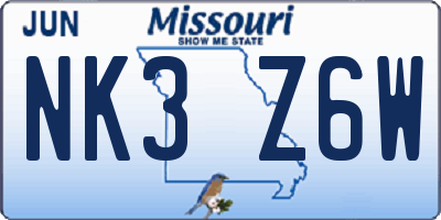 MO license plate NK3Z6W