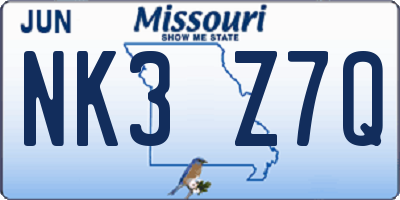 MO license plate NK3Z7Q