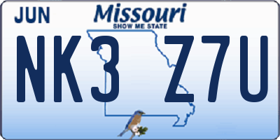 MO license plate NK3Z7U