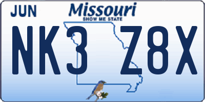 MO license plate NK3Z8X