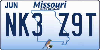 MO license plate NK3Z9T