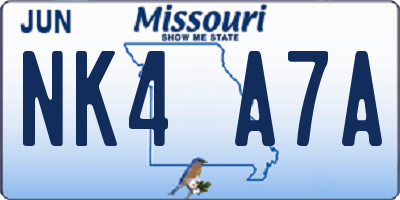 MO license plate NK4A7A