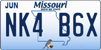 MO license plate NK4B6X