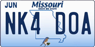 MO license plate NK4D0A