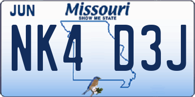 MO license plate NK4D3J