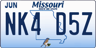 MO license plate NK4D5Z