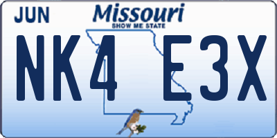 MO license plate NK4E3X
