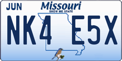 MO license plate NK4E5X