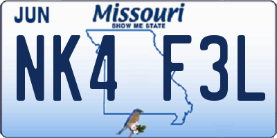 MO license plate NK4F3L