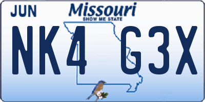 MO license plate NK4G3X