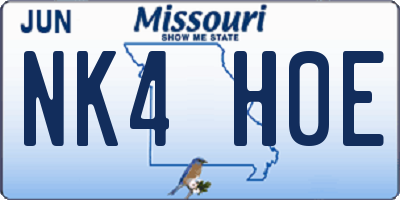 MO license plate NK4H0E