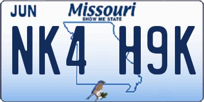 MO license plate NK4H9K