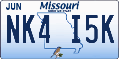 MO license plate NK4I5K